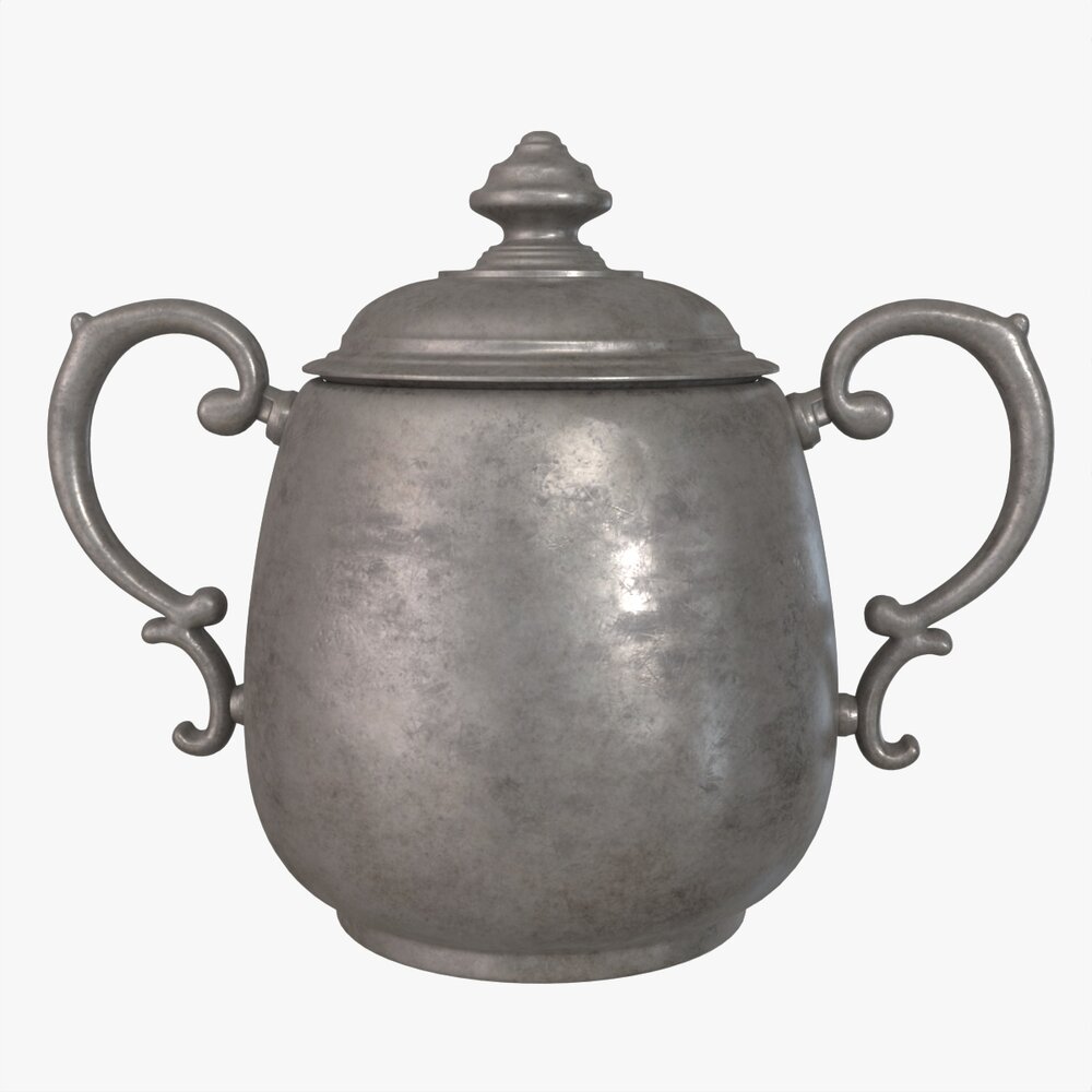 Old Metal Sugar Bowl With Lid 3D-Modell