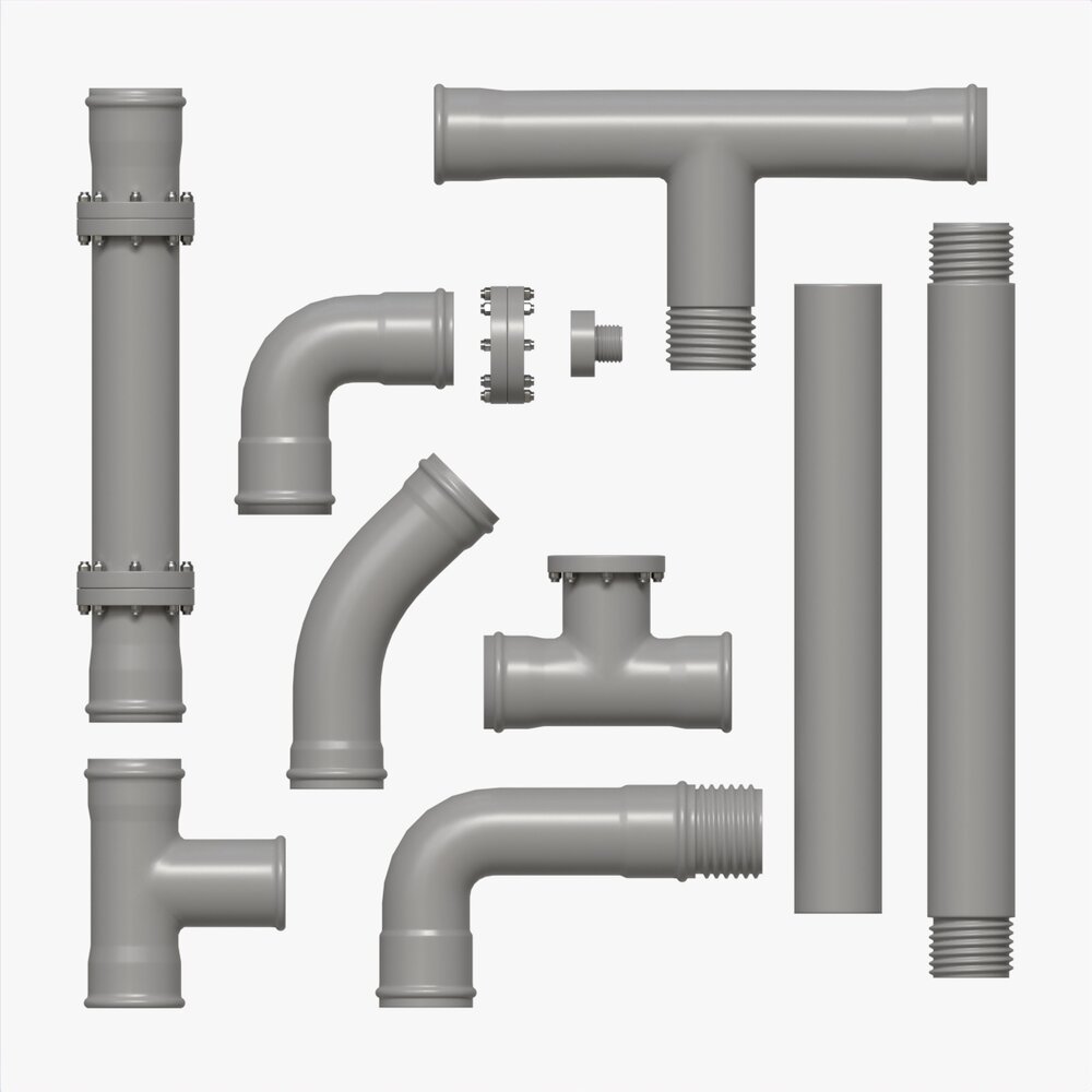 Plastic Pipes With Fittings Set Modelo 3d