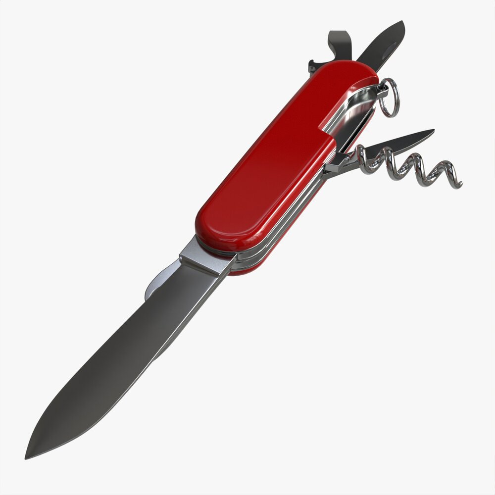 Pocket Knife With Can Opener Unfolded 3D model