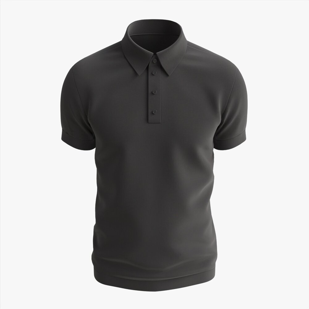 Short Sleeve Polo Shirt For Men Mockup 02 Black 3D 모델 