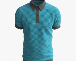 Short Sleeve Polo Shirt For Men Mockup 02 Blue Modello 3D