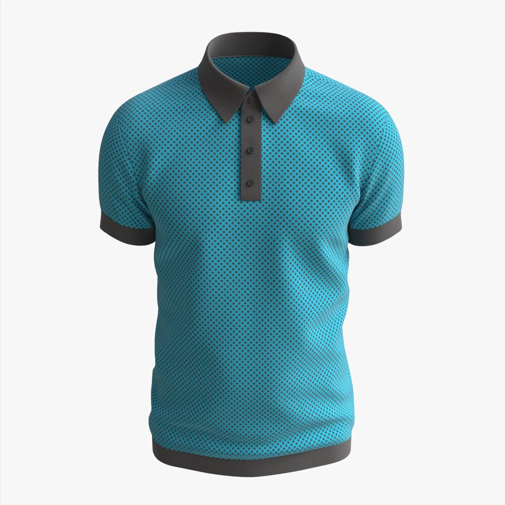 Short Sleeve Polo Shirt For Men Mockup 02 Blue 3D model