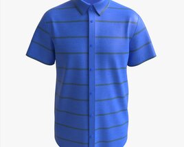 Short Sleeve Shirt For Men Mockup Blue Stripes Modelo 3D
