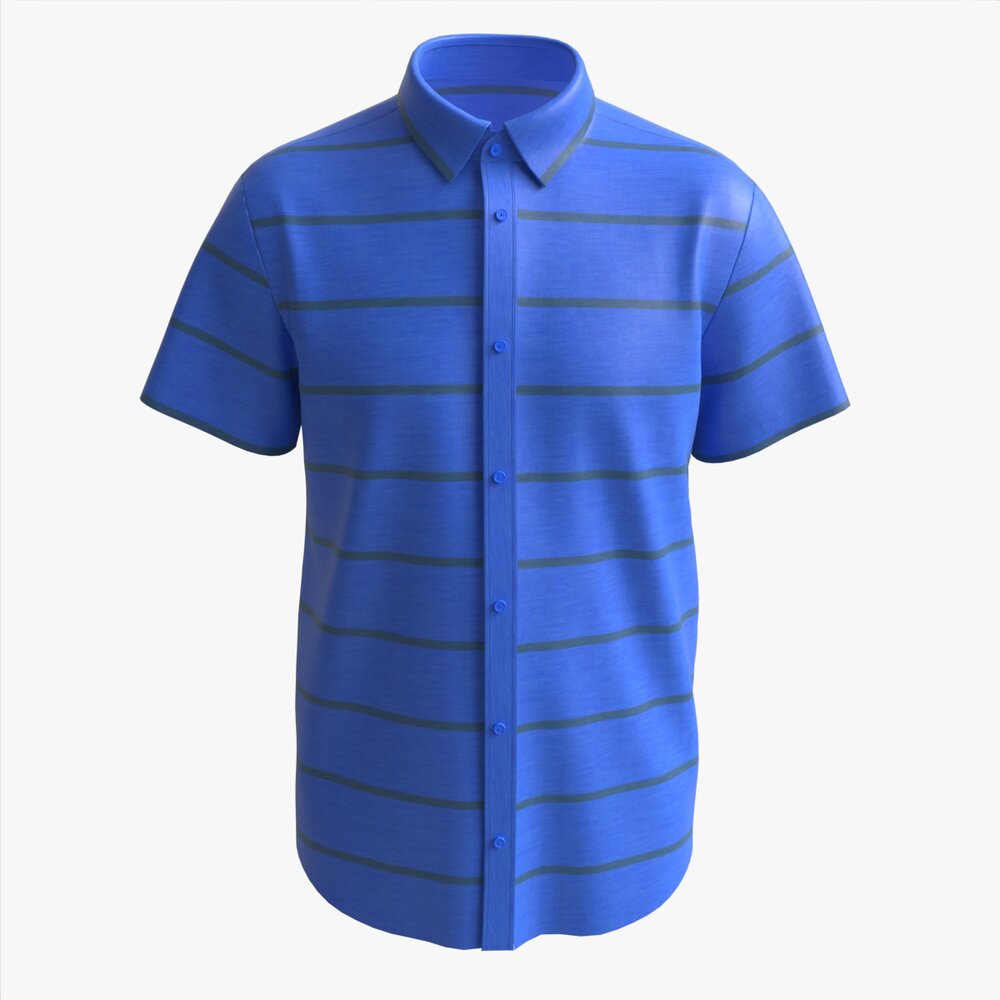 Short Sleeve Shirt For Men Mockup Blue Stripes Modèle 3D