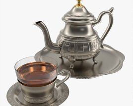 Silver Teapot And Cup With Tea 3D model