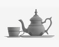 Silver Teapot And Cup With Tea 3D модель