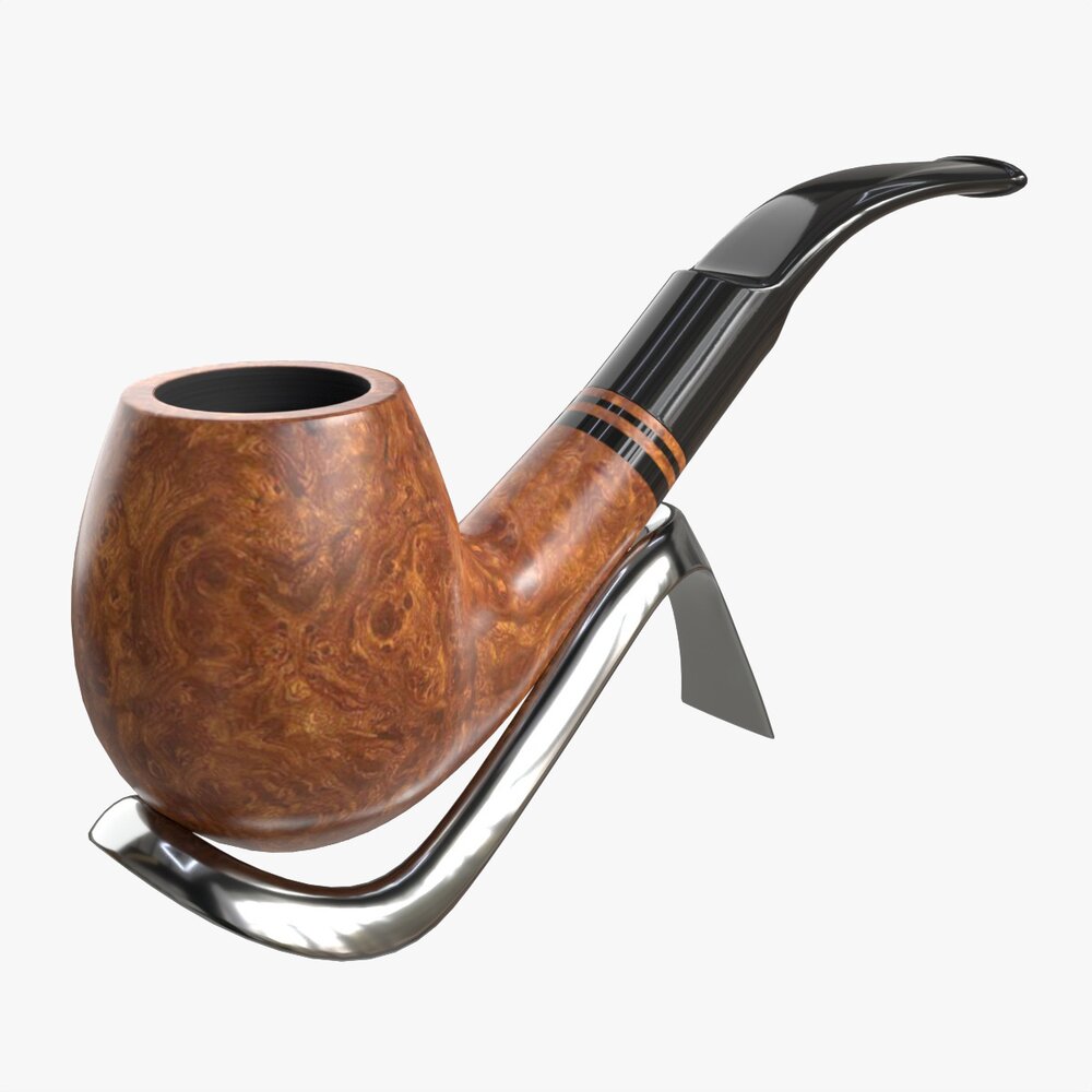 Smoking Pipe Bent Briar Wood 01 3D模型