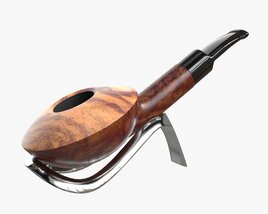 Smoking Pipe Half-bent Briar Wood 02 3D 모델 