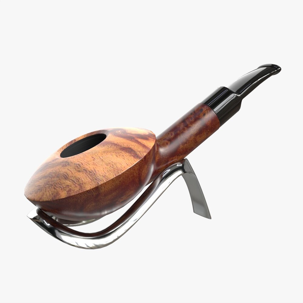 Smoking Pipe Half-bent Briar Wood 02 Modèle 3D