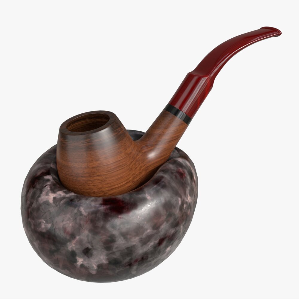 Smoking Pipe Holder Single With Pipe 3D 모델 