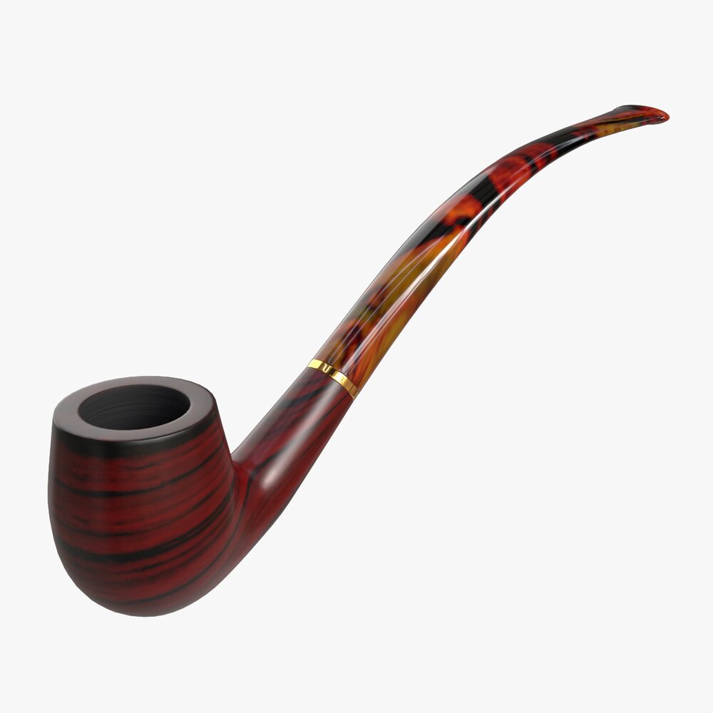 Smoking Pipe Long Briar Wood 03 3D-Modell