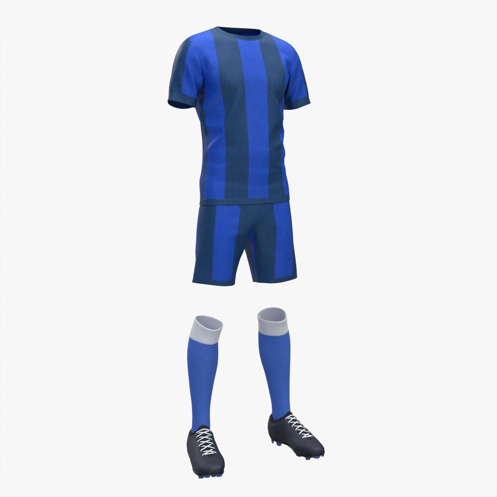 Soccer Uniform With Boots Blue Stripes 3D 모델 