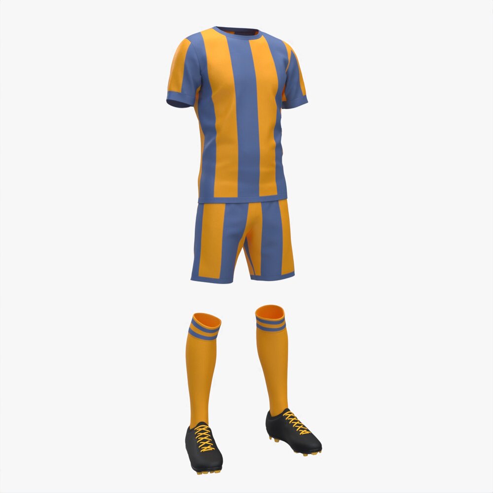 Soccer Uniform With Boots Yellow Stripes 3D模型