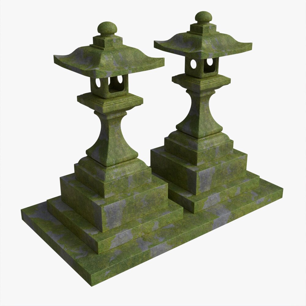 Stone Moss Temple Lantern Modello 3D