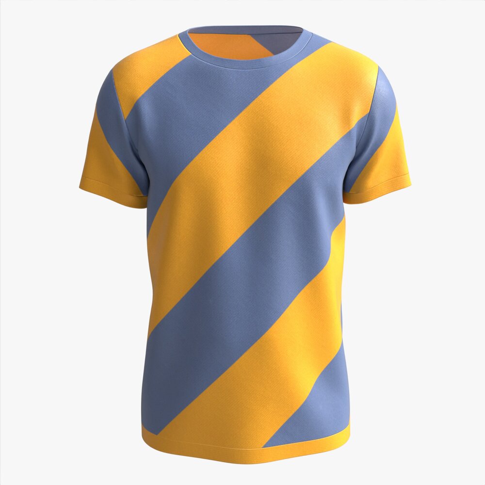 T-shirt For Men Mockup 01 Yellow Blue Stripes Modèle 3D