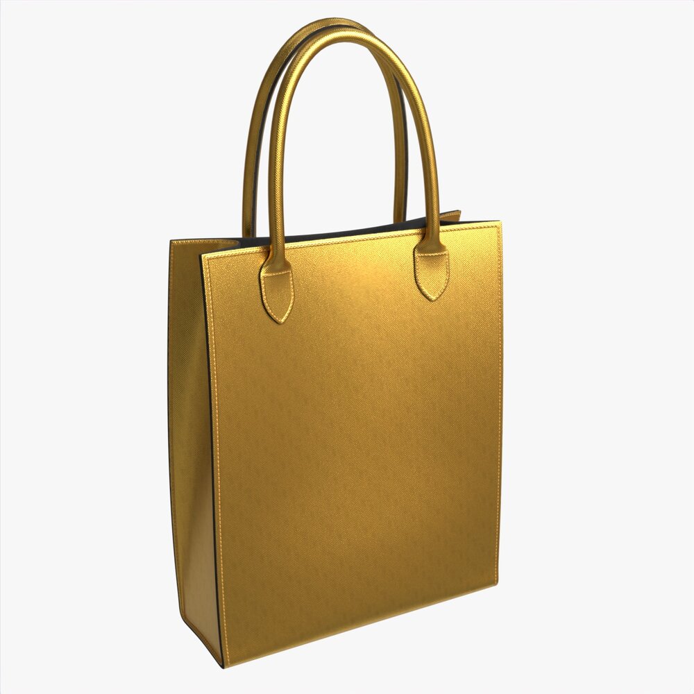 Women Leather Golden Tote Bag Modèle 3D