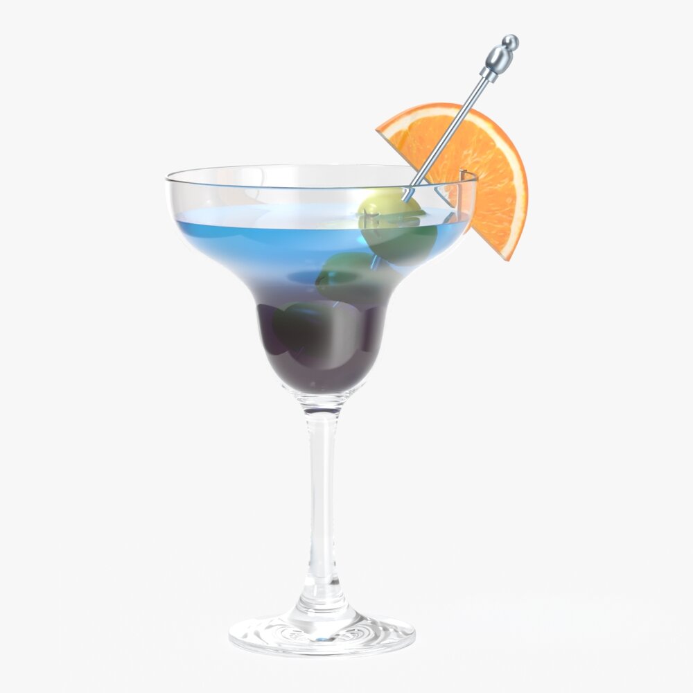 Margarita Glass With Olives And Orange Slice 3D 모델 