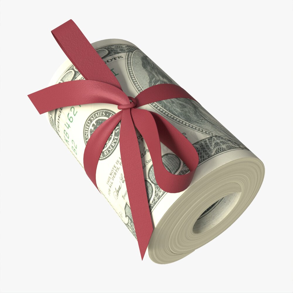 American Dollars Rolled And Tied 3D model