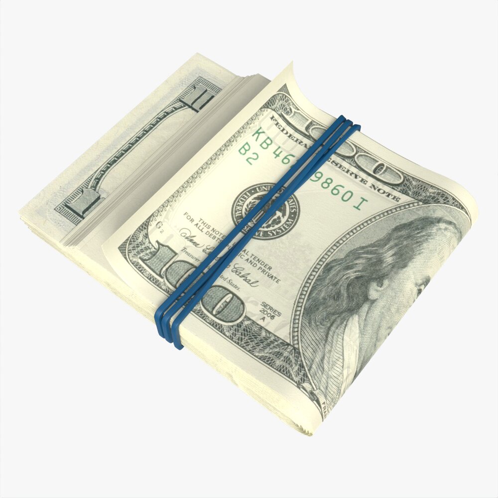 American Dollar Stack Tied With Rubber 3D model