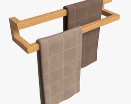 Bathroom Wall Mounted Wooden Towel Bar 3D 모델 