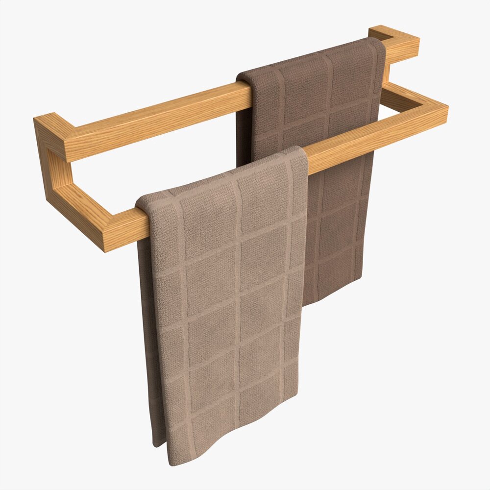 Bathroom Wall Mounted Wooden Towel Bar 3Dモデル
