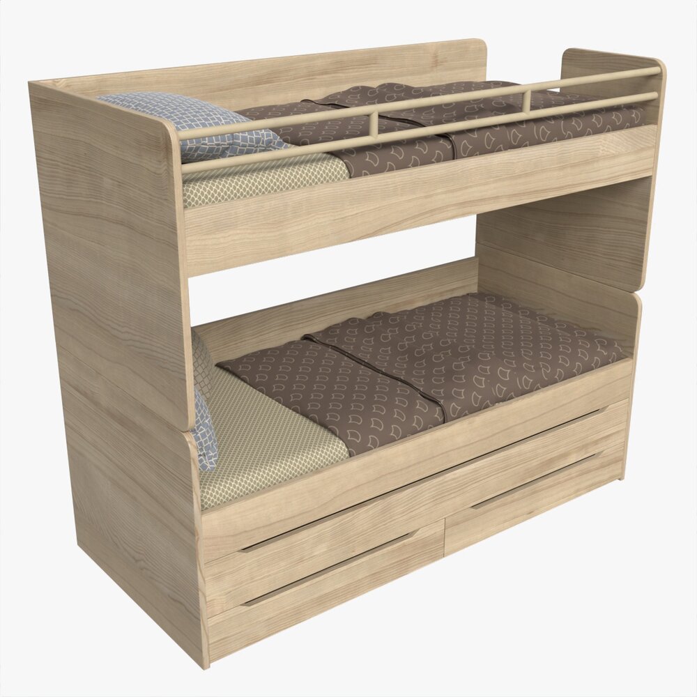 Bunk Bed For Children With Storage 3D model