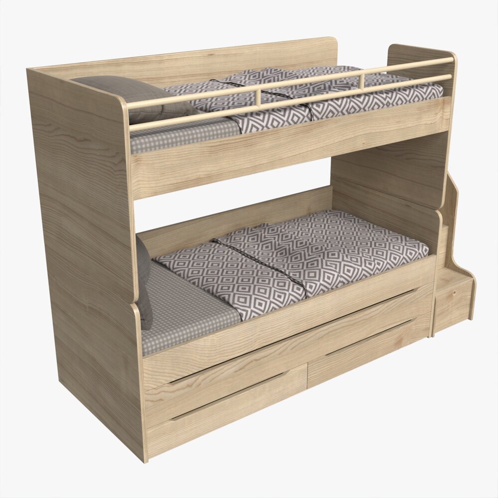 Bunk Bed For Children With Storage And Boxes 3D модель