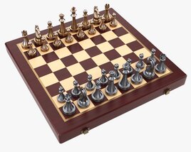 Chessboard With Metallic Pieces 3D 모델 