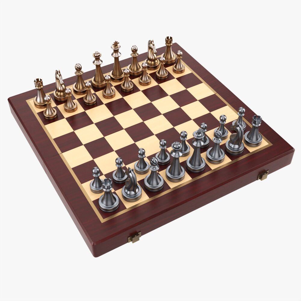 Chessboard With Metallic Pieces 3D model