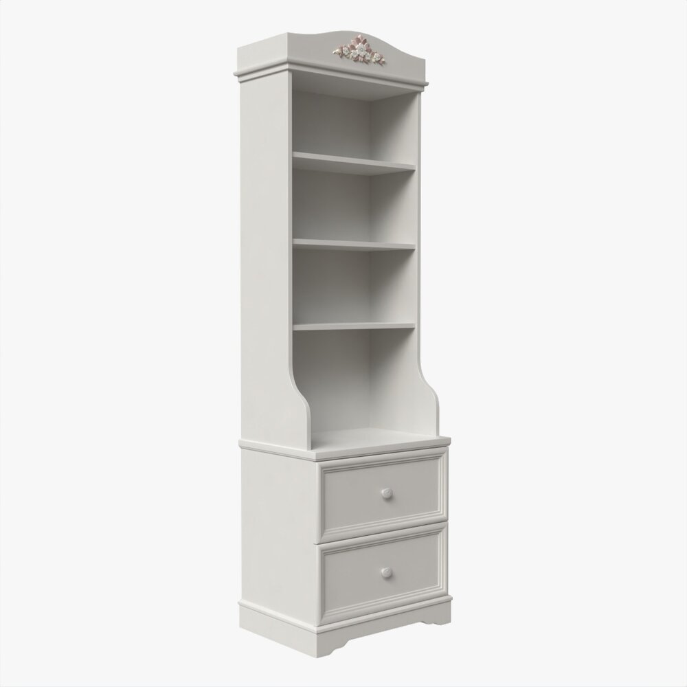 Children Decorated Bookcase With 2 Drawers Modello 3D