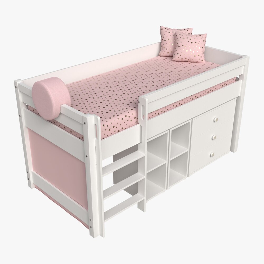Cilek Montes Loft Bed with Dresser and Shelves 3D model