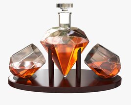 Diamond Whisky Decanter With Glasses And Wooden Holder 3D model