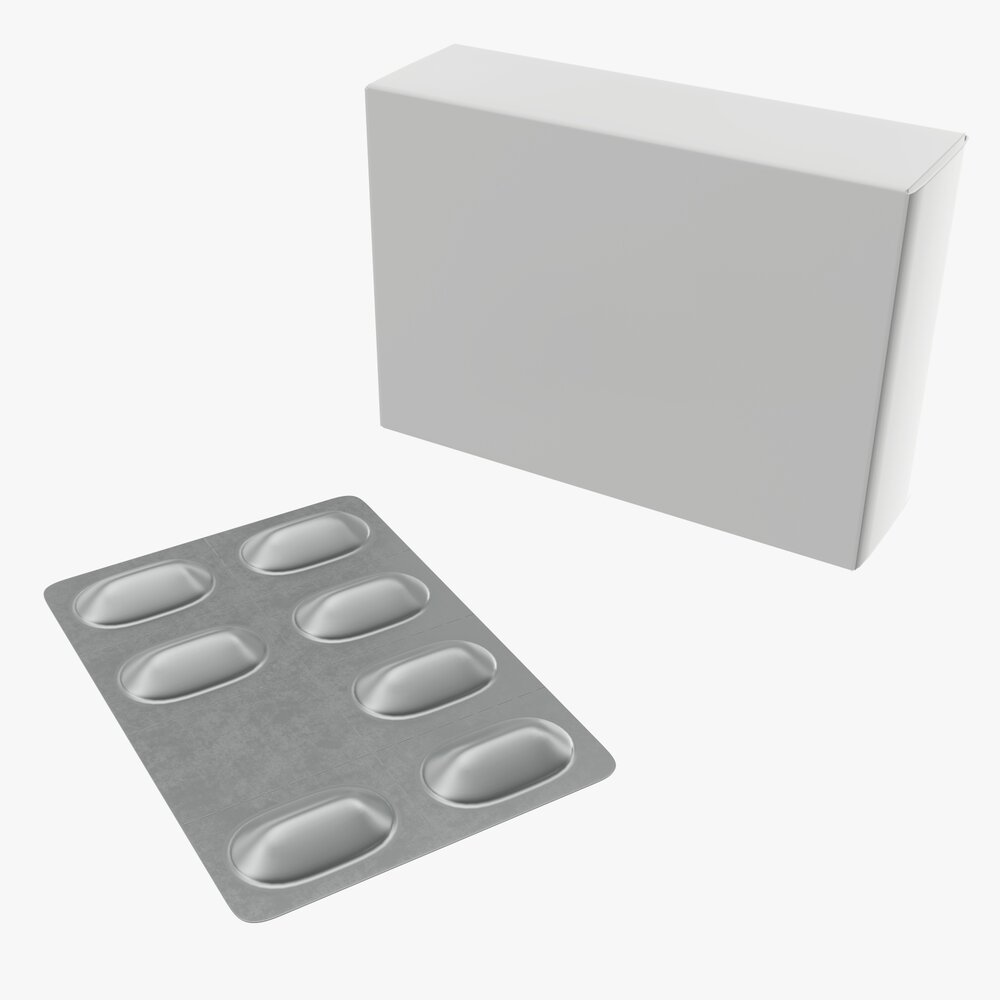 Pills With Paper Box Package 02 3d model
