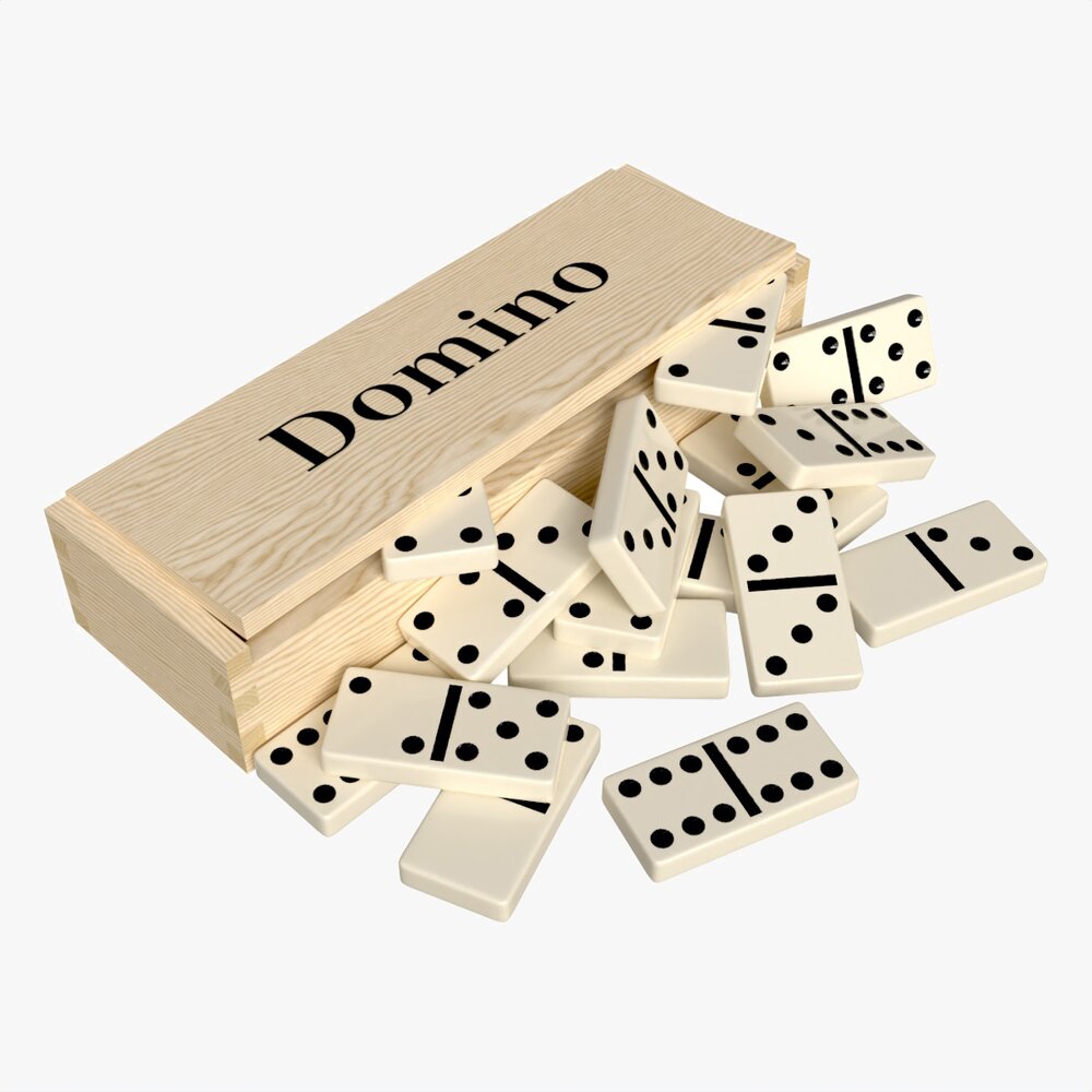 Dominoes with Wooden Box Table Strategy Game 3d model