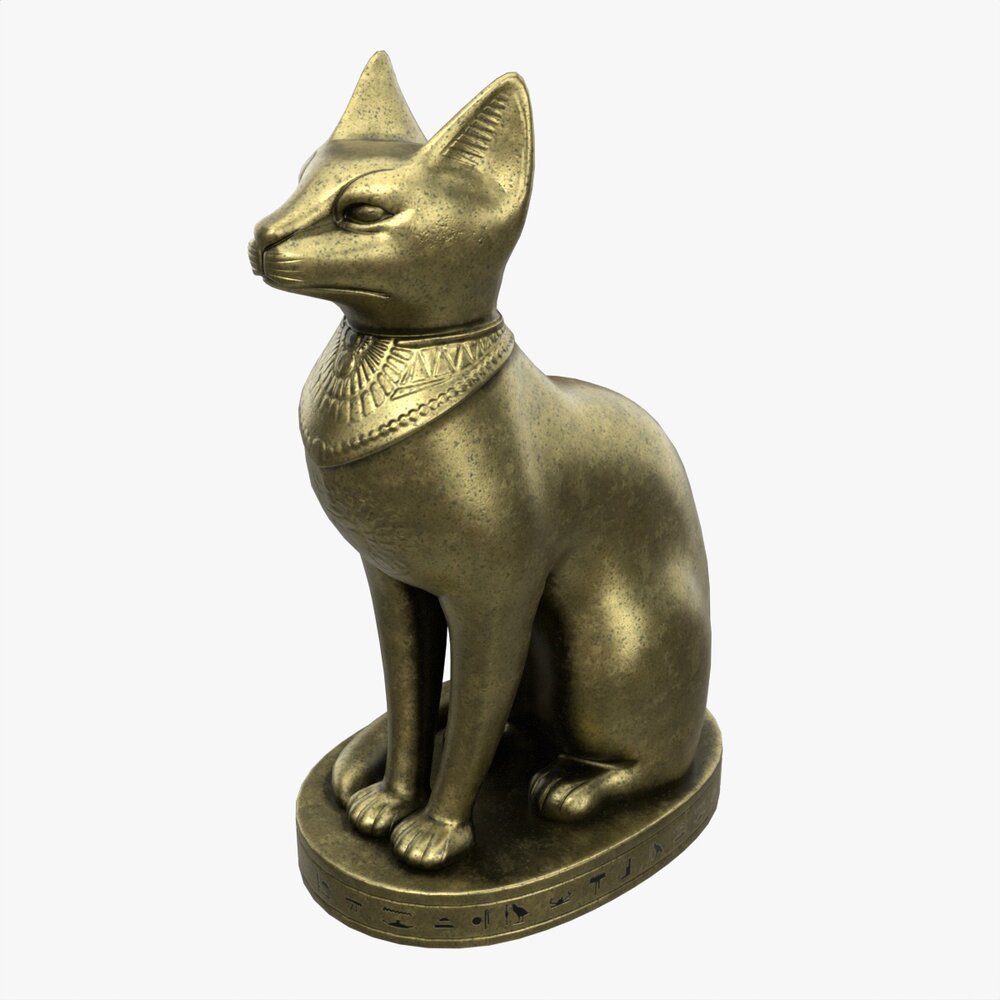 Egyptian Cat Statuette Patinated Modèle 3D