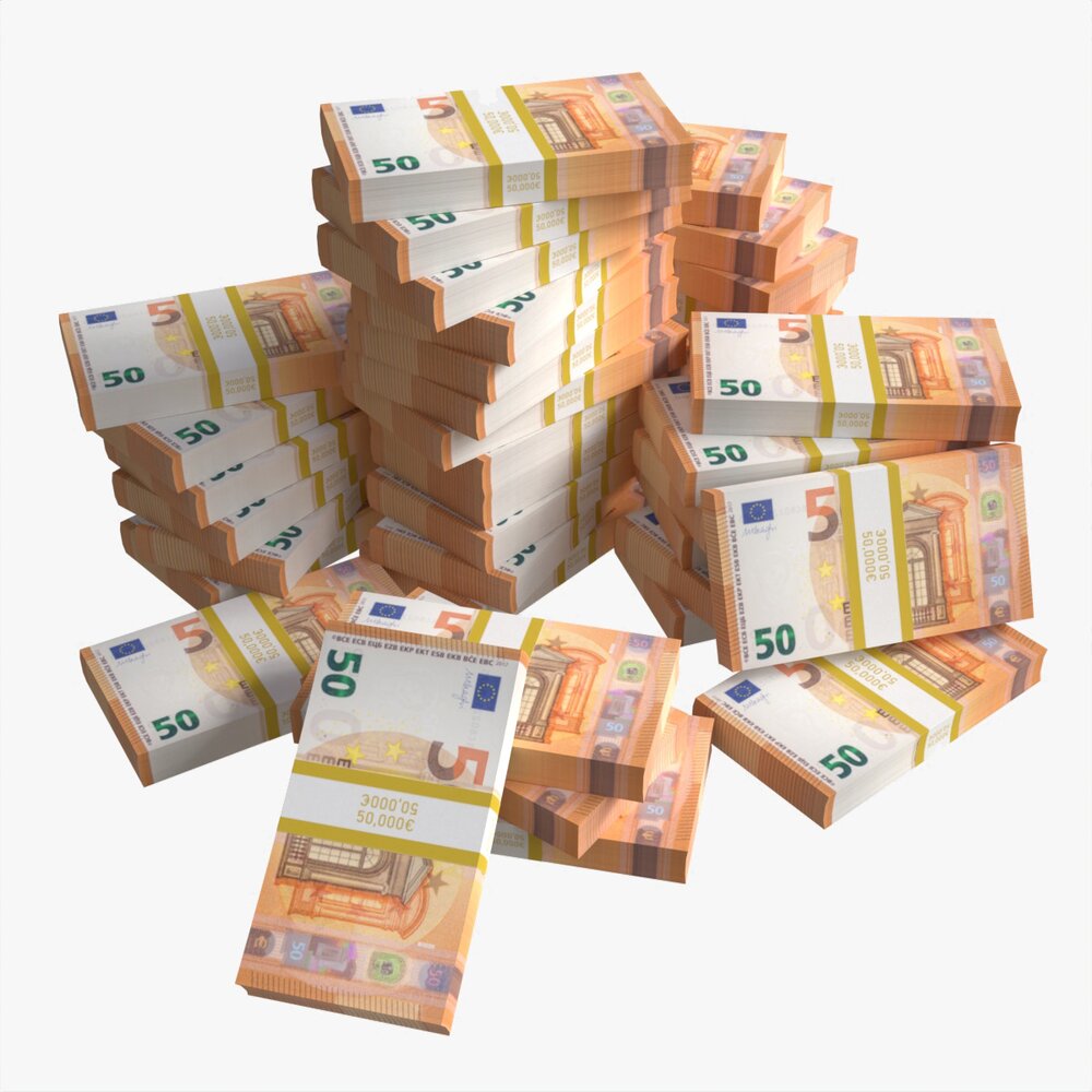 Euro Banknote Bundles Large Set 3D модель