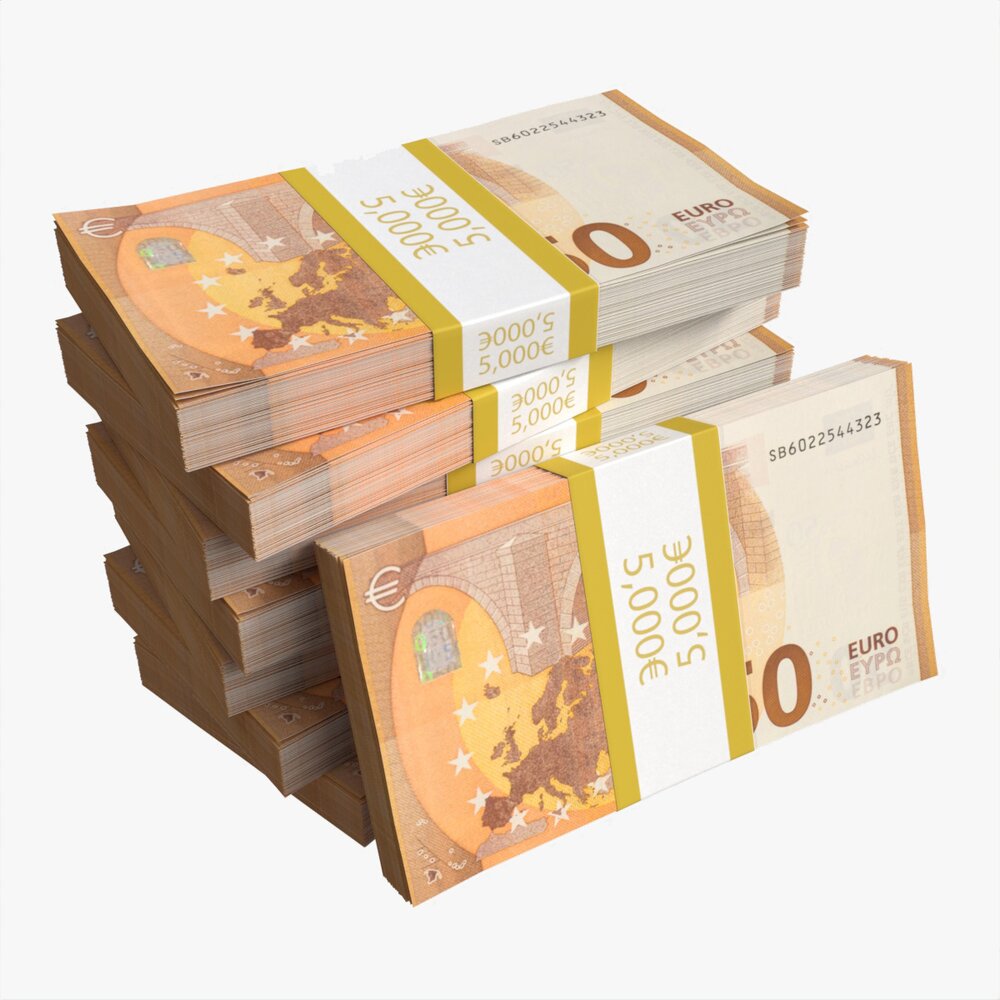 Euro Banknote Bundles Medium Set 3Dモデル