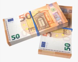 Euro Banknote Bundles Tied With Rubbers 3D模型
