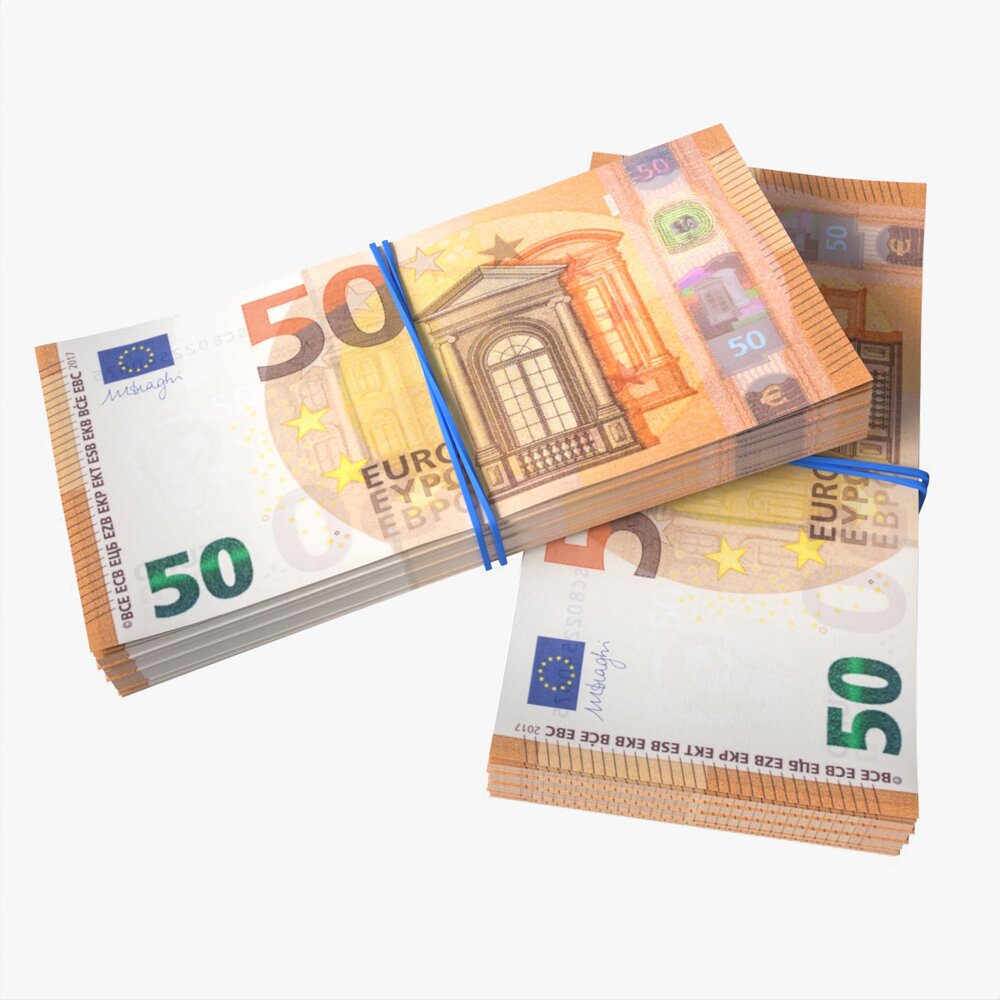 Euro Banknote Bundles Tied With Rubbers Modèle 3D