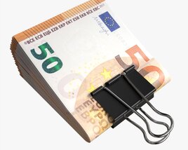Euro Banknotes Folded With Clip 01 3Dモデル