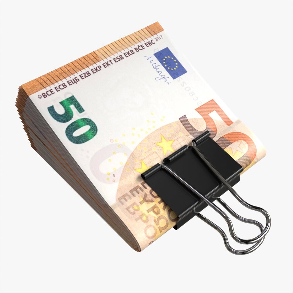 Euro Banknotes Folded With Clip 01 3D model