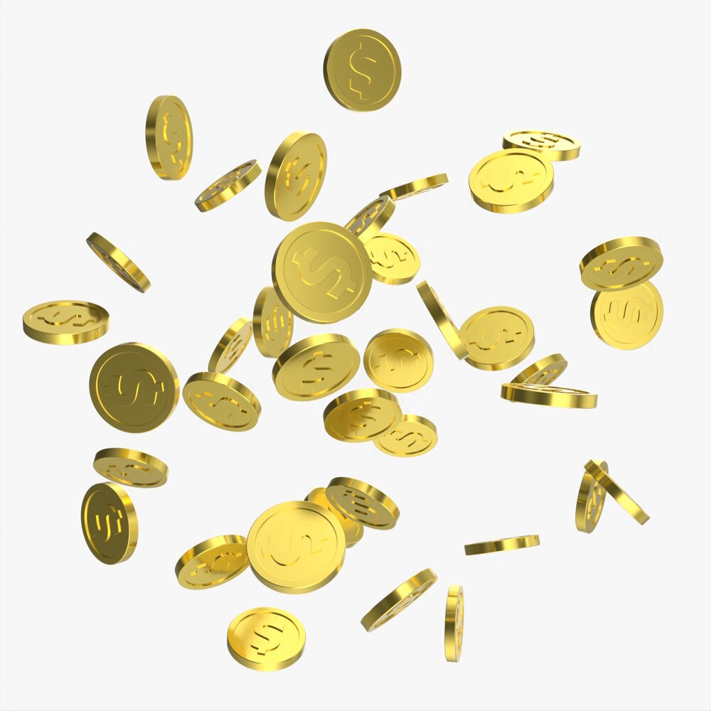 Gold Coins Falling 01 Modelo 3D