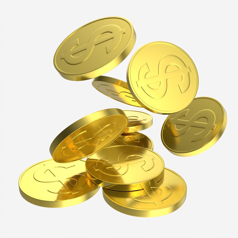 Gold Coins Falling 02 3D 모델 