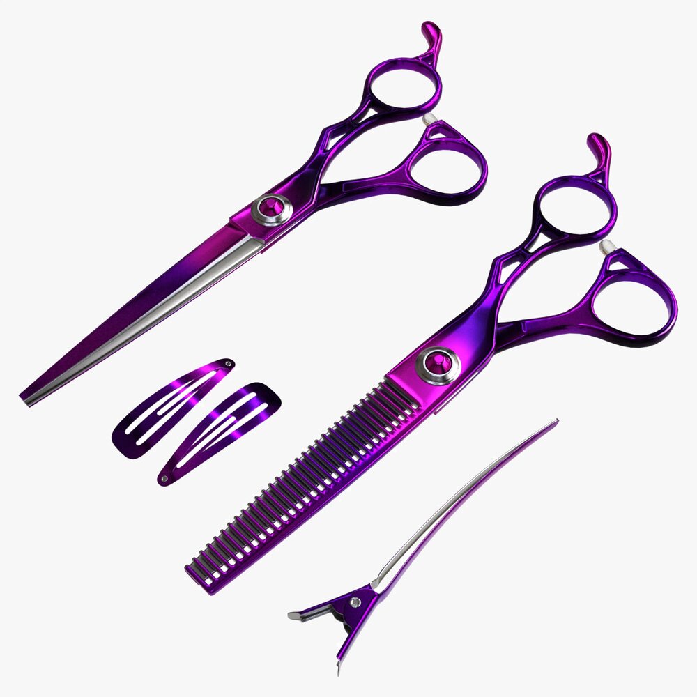 Hair Cutting Thinning Scissors Set Colorful 3D model