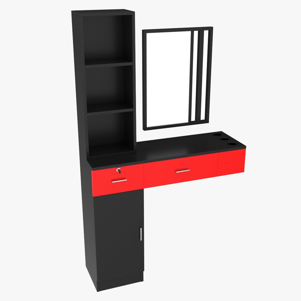 Hairdresser Organizer Shelf With Desk And Mirror Modello 3D