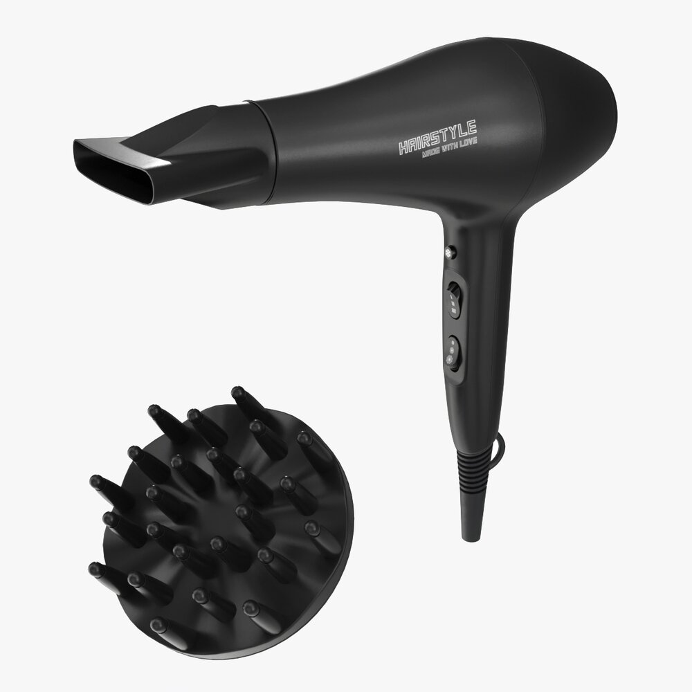 Hair Dryer With Accessories 3D 모델 