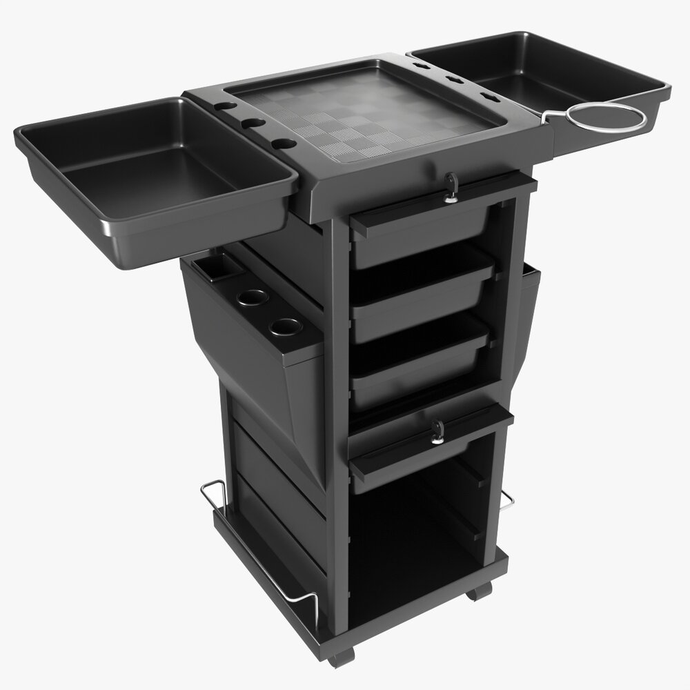 Hair Salon Trolley Rolling Cart With Drawers Attached 3Dモデル