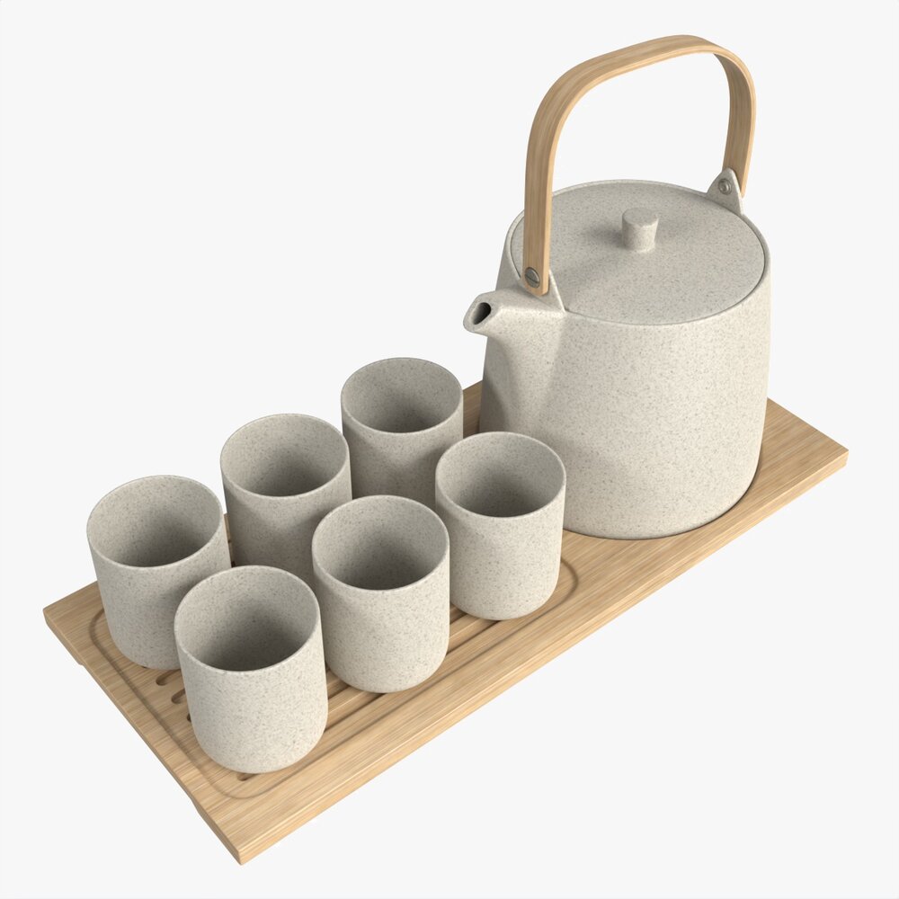 Japanese Minimalist Ceramic Tea Set 3D 모델 