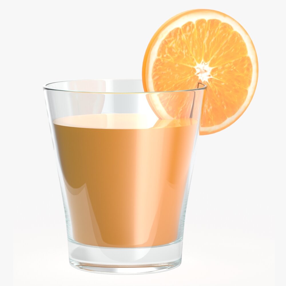 Glass With Orange Juice And Orange Slice 3D 모델 