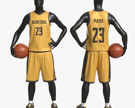 Male Mannequin In Basketball Uniform Standing With Ball Modello 3D